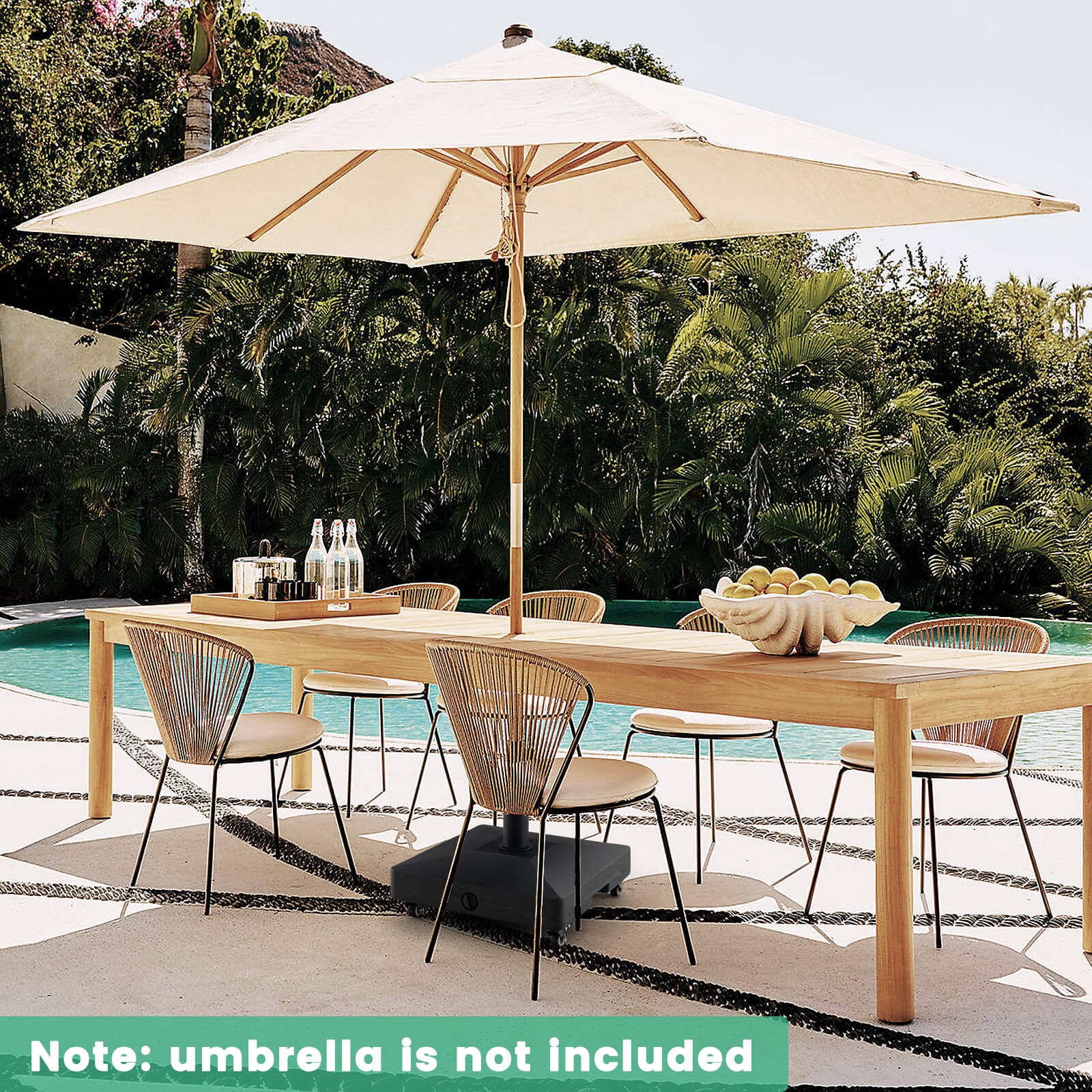 Patio Umbrella Base w/4 Universal Wheels 2 Receivers Square Pole Stand Outdoor