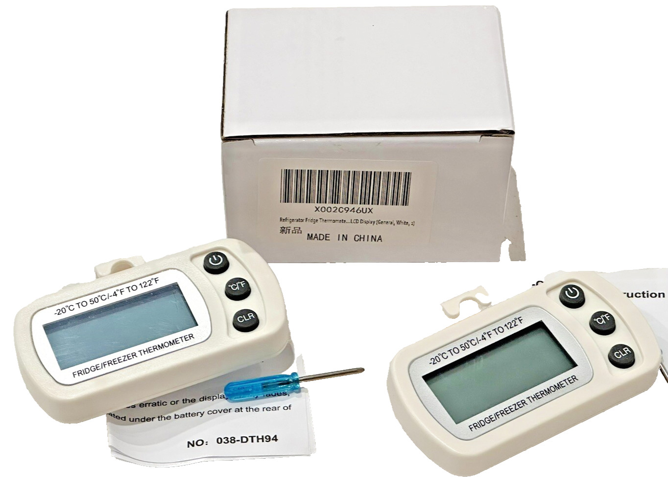 New 2-PACK Digital Refrigerator Freezer Thermometer Monitor Large LCD White