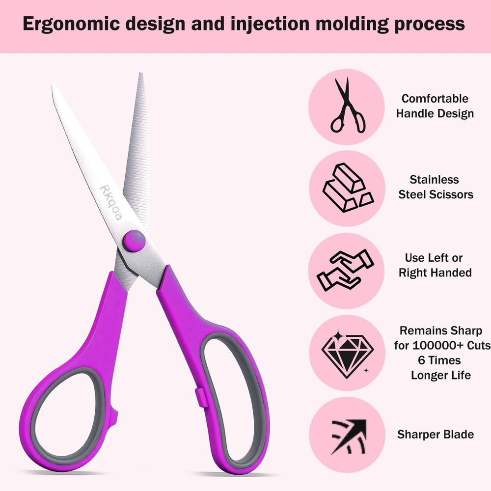 Scissors, Rkqoa 8" Scissors All Purpose 6 Pack - Multicolor 6