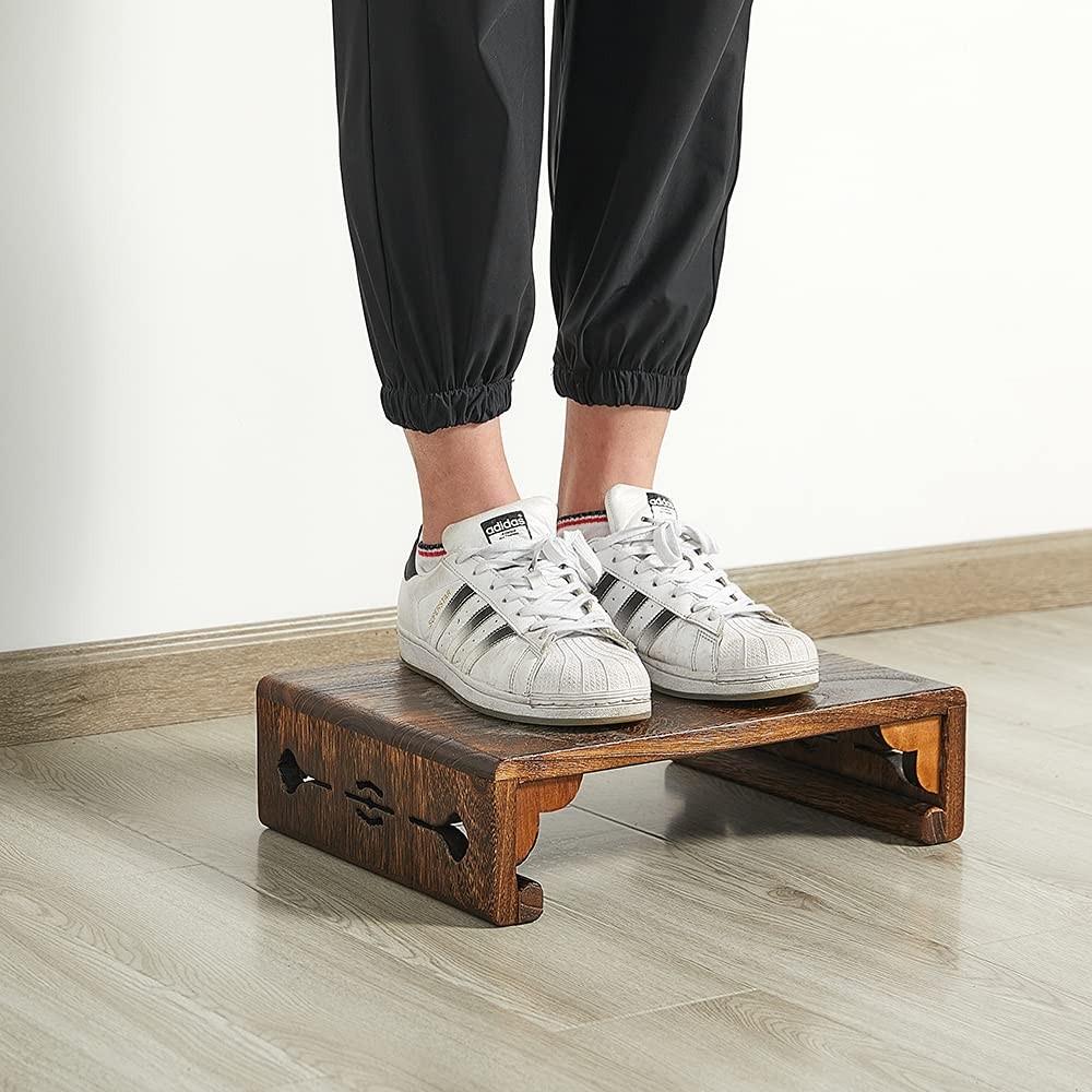 Sinobest Wood Stool Rectangular Bed Step Stool Large Surface Step Ladder For