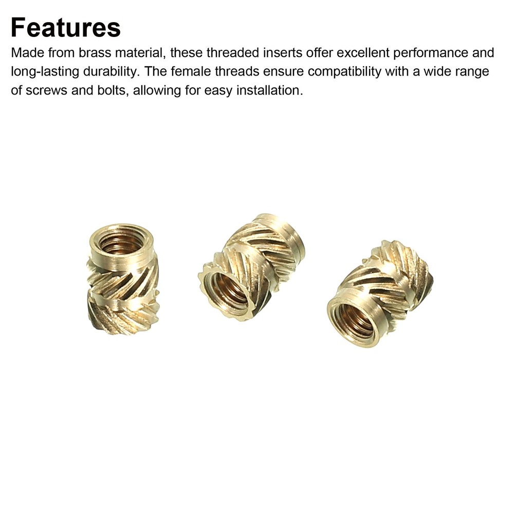 100 Pcs M3 Threaded Inserts Metric Knurled Nuts Brass Heat-Set Inserts
