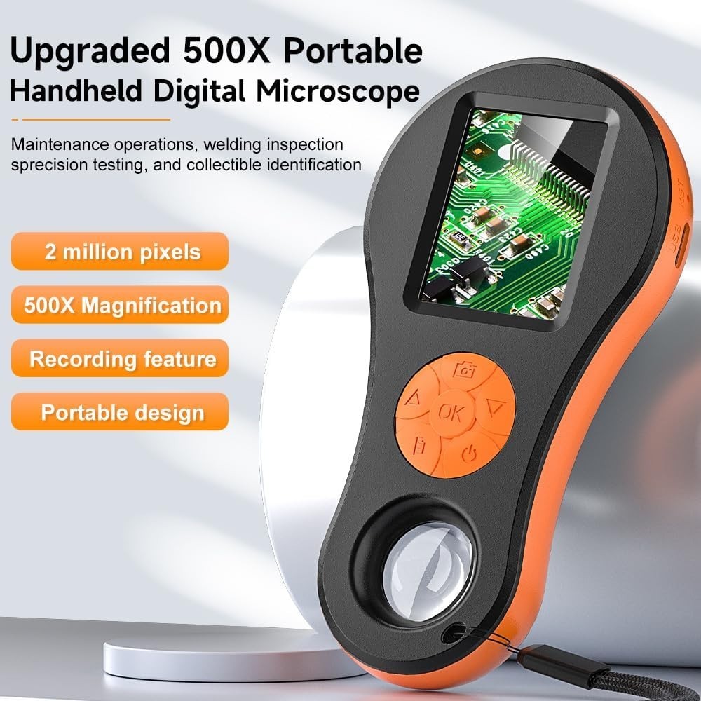 Digital Microscope Handheld 2.0 inch IPS Color Screen,Portable Orange