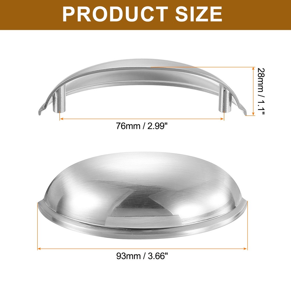 Drawer Pulls, 10Pcs 3" Zinc Alloy Flat Cabinet Cup Pull Shell Handle (Silver)