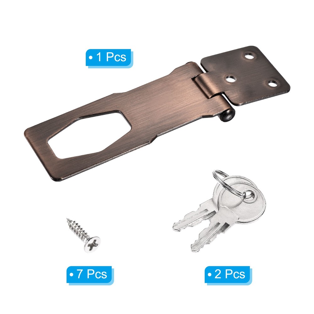 4Inch Keyed Hasp Locks Twist Knob Locking Keyed Different, Copper