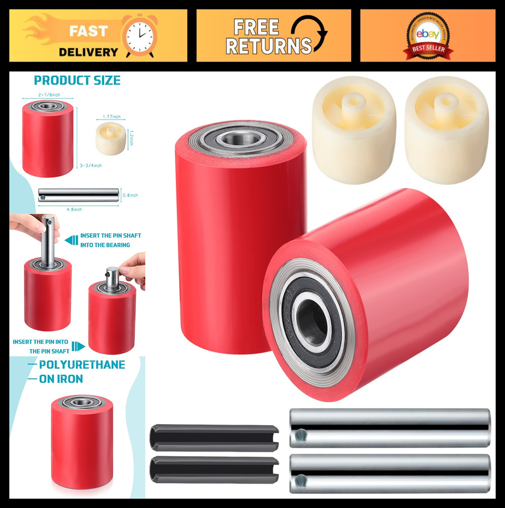 12 Pcs Pallet Jack Load Wheels Set with Bearings, Axles & Entry Exit Rollers - R