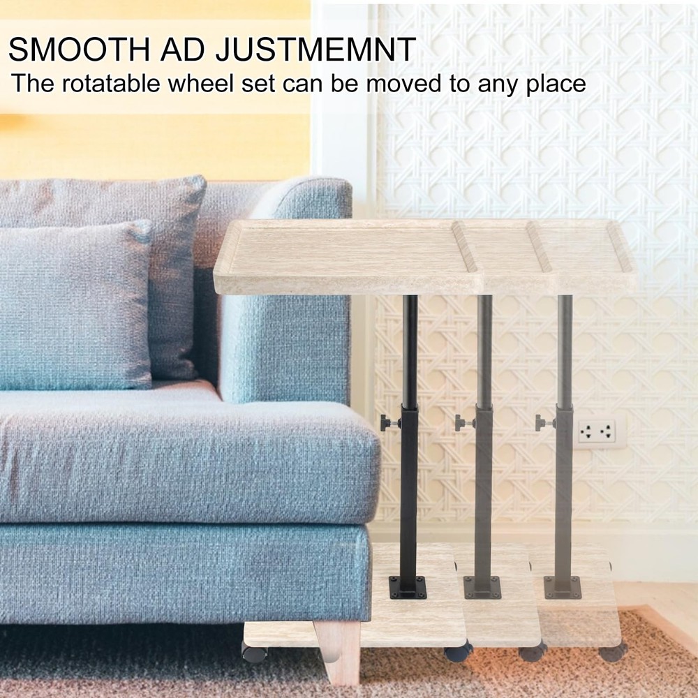 Simcat Adjustable Height C Shaped End Table, 360° Swivel Side Table TV Tray