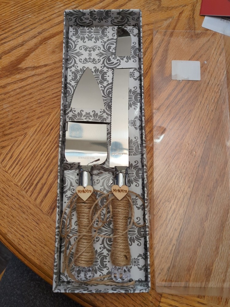 Studio His & Hers Rustic-Style Wedding Cake Knife & Server Set Jute Twine - NEW