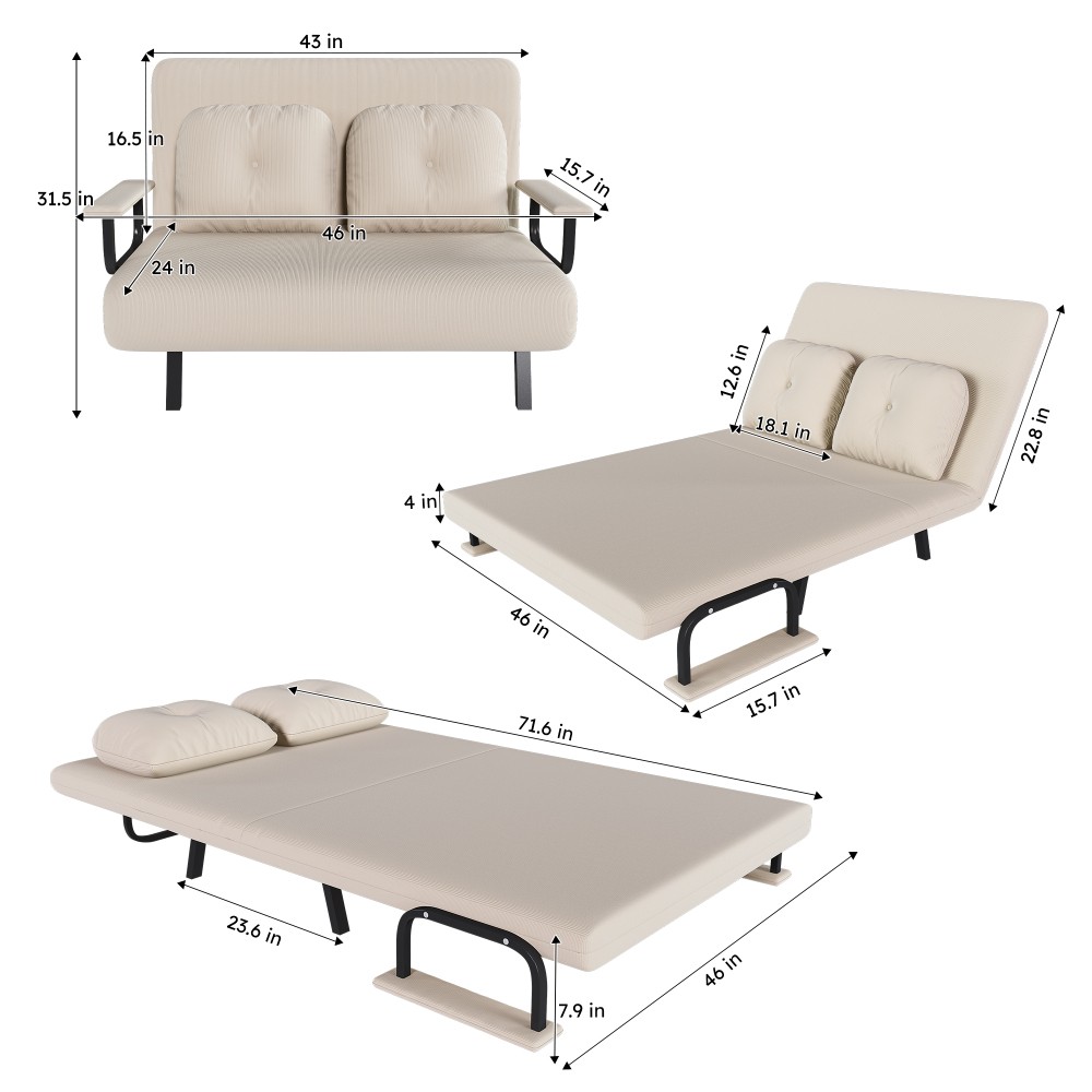 Folding Sofa Bed 5-in-1 Convertible Chair for Position Adjustable Backrest