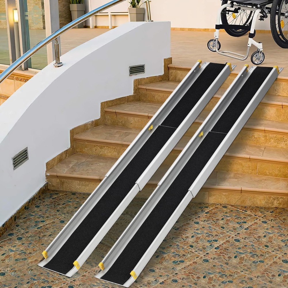2-Pack 8ft Aluminum Motorcycle Loading Ramp, Adjustable, Portable Telescoping