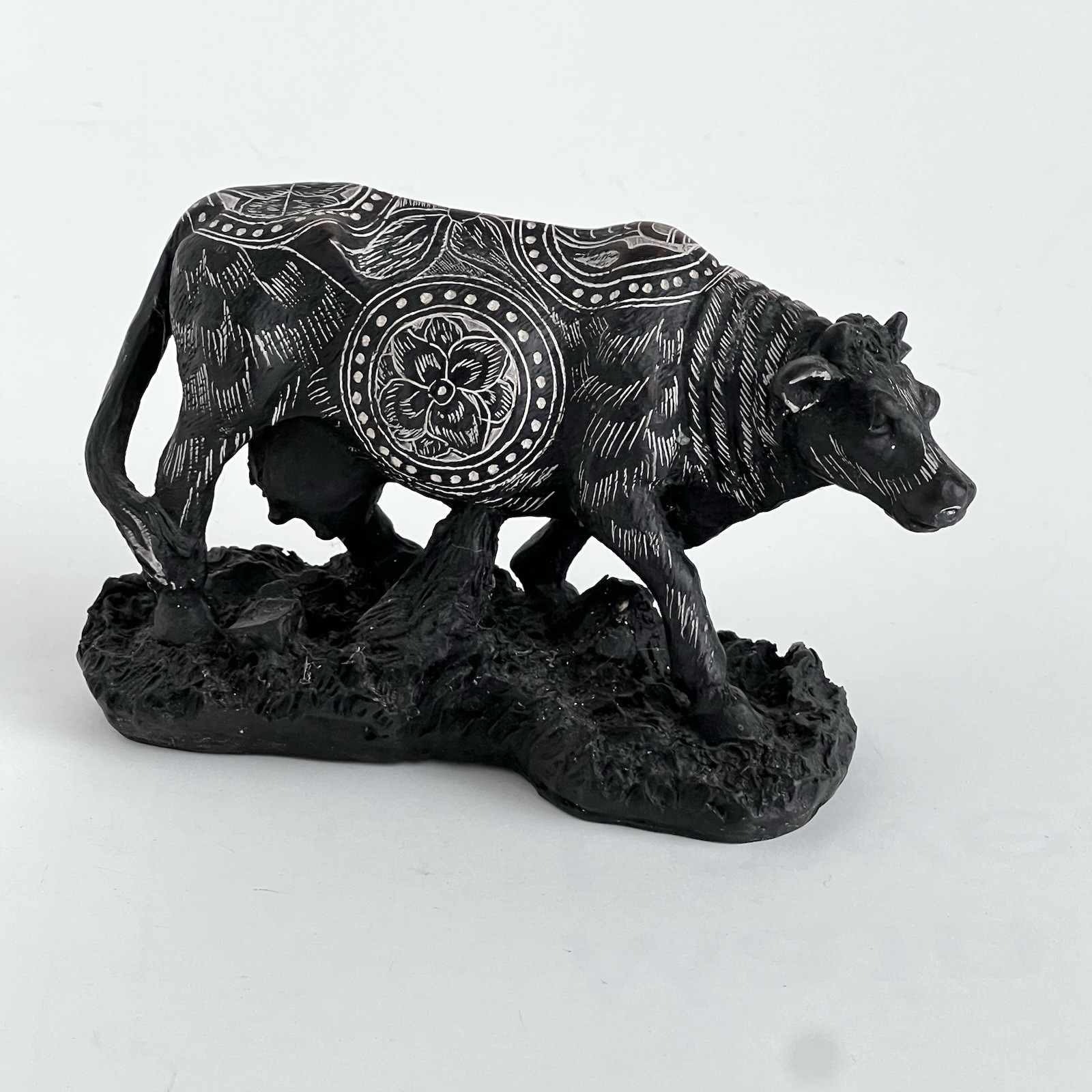 Cow Bull Figurine With Intricate Art