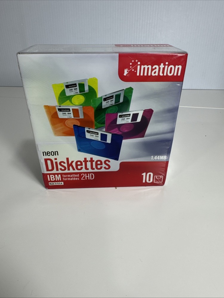 Imation Neon 3.5” Floppy Diskettes 10 Pack 2HD 1.44MB IBM NOS