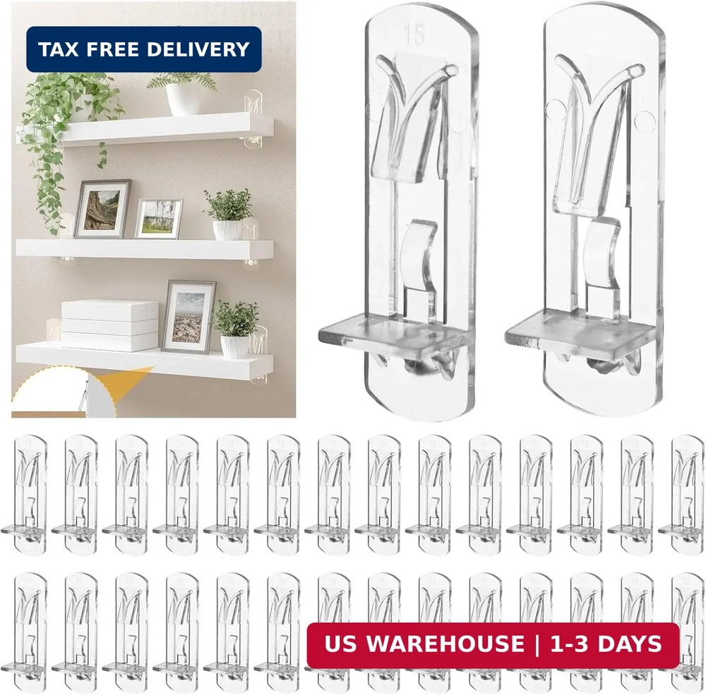 30PCS Plastic Locking Shelf Support Pegs, Clear Self-Locking Shelves Support Peg