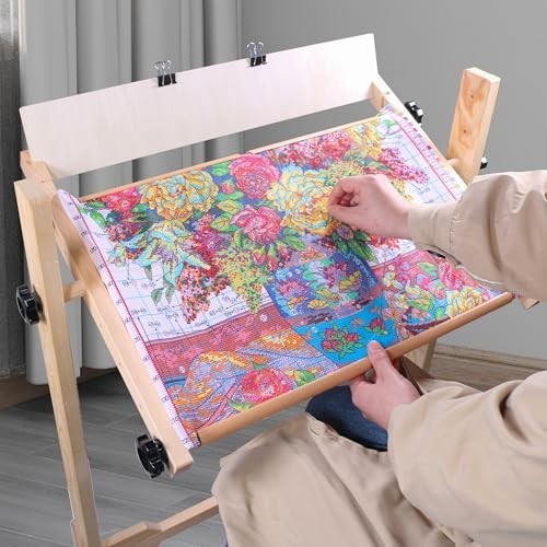 Adjustable Needlework Table & Embroidery Stand, Beech Wood Cross Stitch Frame 54