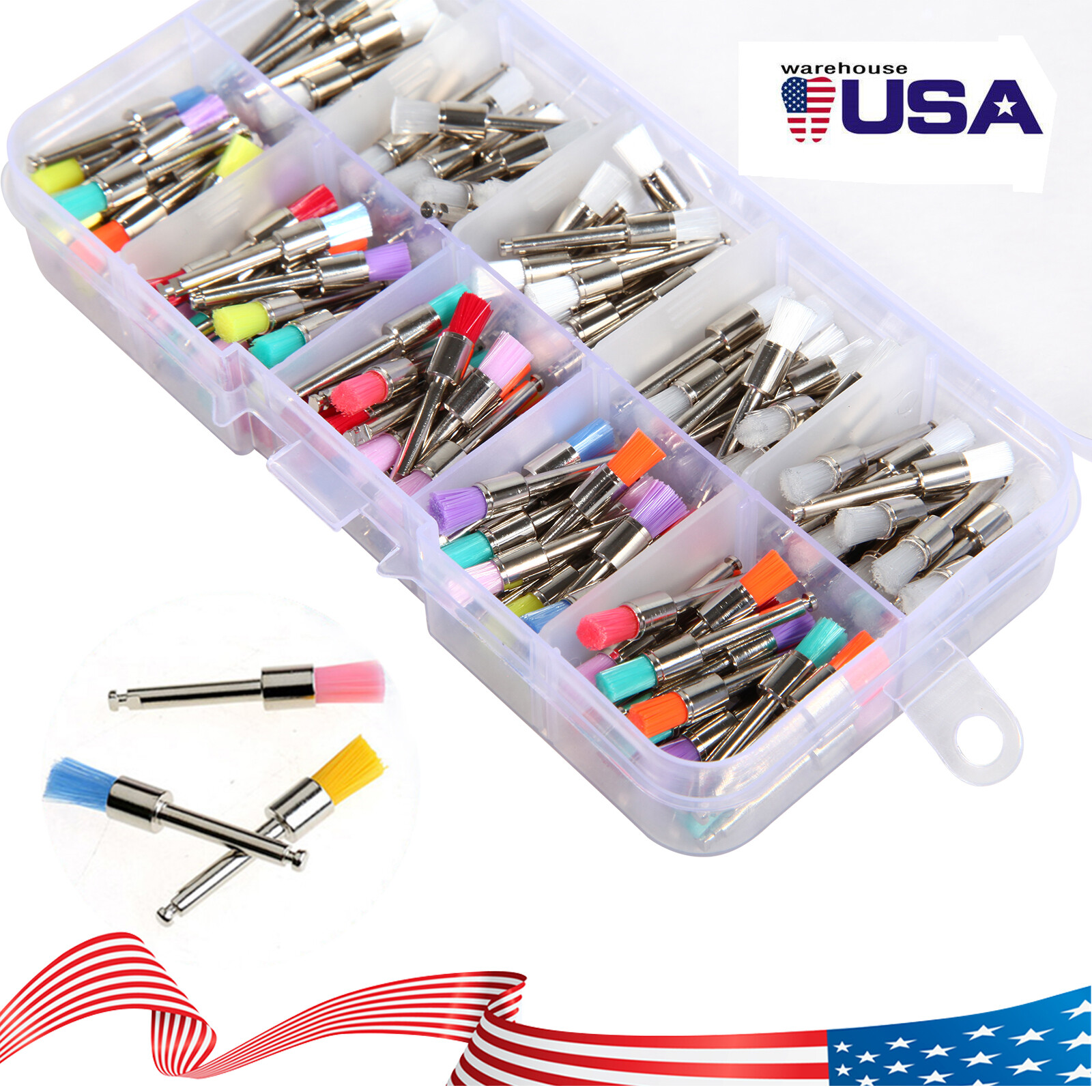 200pcs US Mixed Dental latch type prophy polishing brush flat tapered Brushes ty