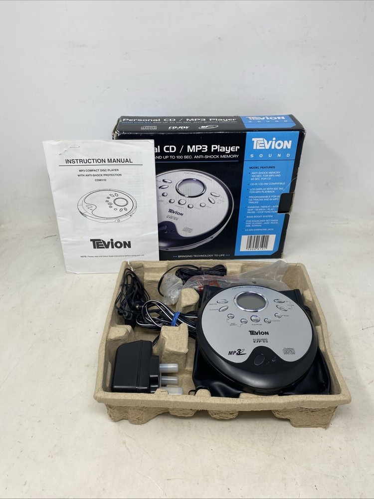 Tevion Portable CD / MP3 Player CDM31D w/ Box & Accessories - Tested  & Working