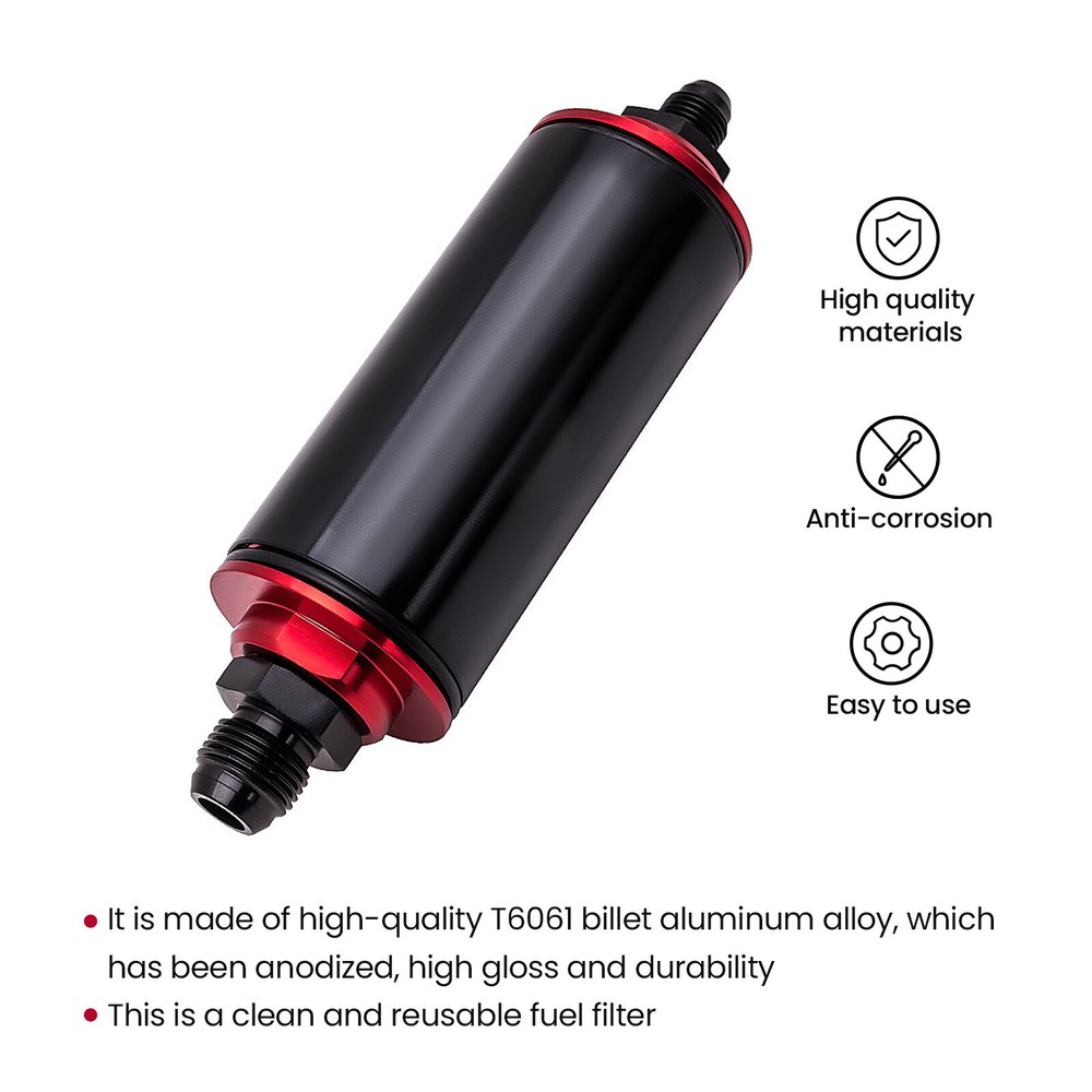 Inline Fuel Filter High Flow 100 Micron Cleanable AN6 AN8 AN10 Adapter universal