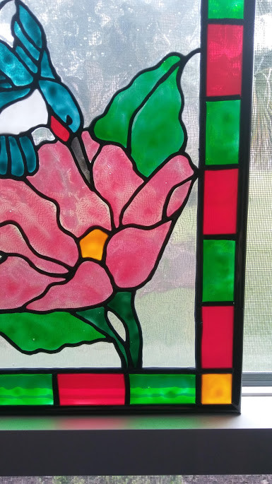 Hummingbird Stained Glass Window Panel Hand Painted