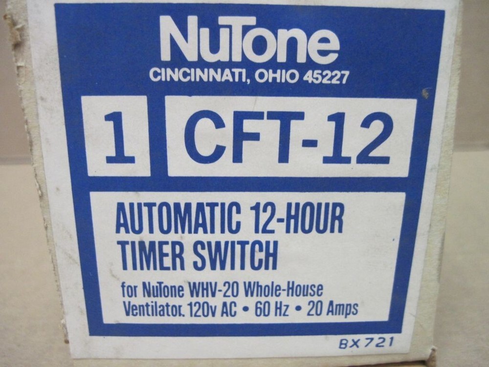 Nutone CFT-12 Automatic 12 Hour Timer Switch 120Vac 20Amp