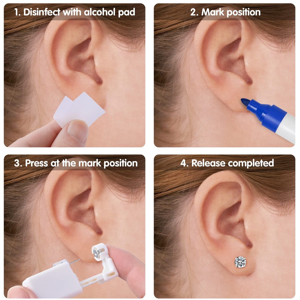 Disposable Ear Piercing Kit: 2 Guns with Preloaded 3MM Studs for Home Use