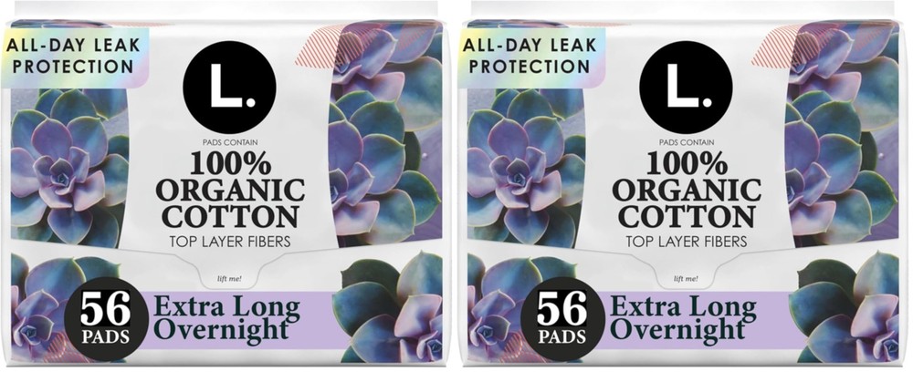 L. Organic Cotton Maxi Pads Overnight Absorbency - Extra Long, Unscented