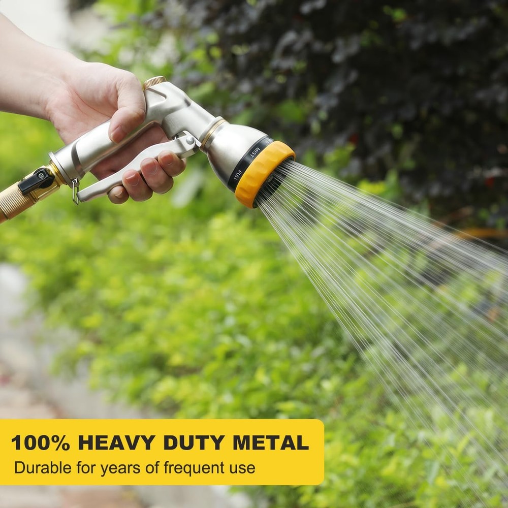 FANHAO Garden Hose Nozzle Sprayer, 100% Front Trigger - 7 Patterns, Silver