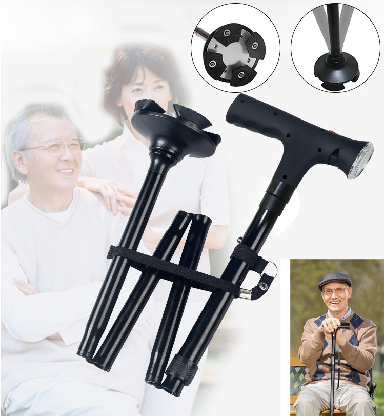 Foldable Walking Stick w/Alert Function LED Light Height Adjustable Walking Cane