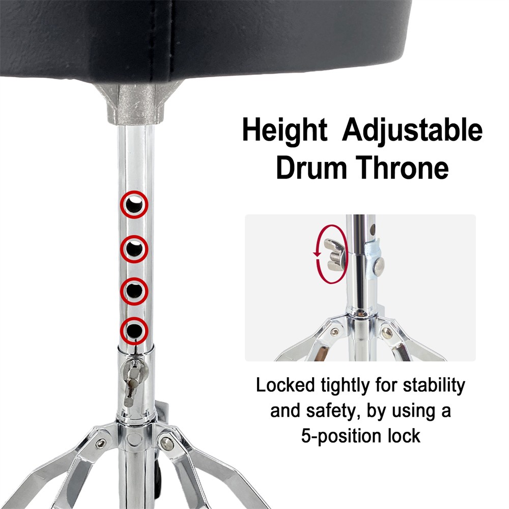 Portable Foldable Drum Throne with Drumsticks, Adjustable Height for Practice