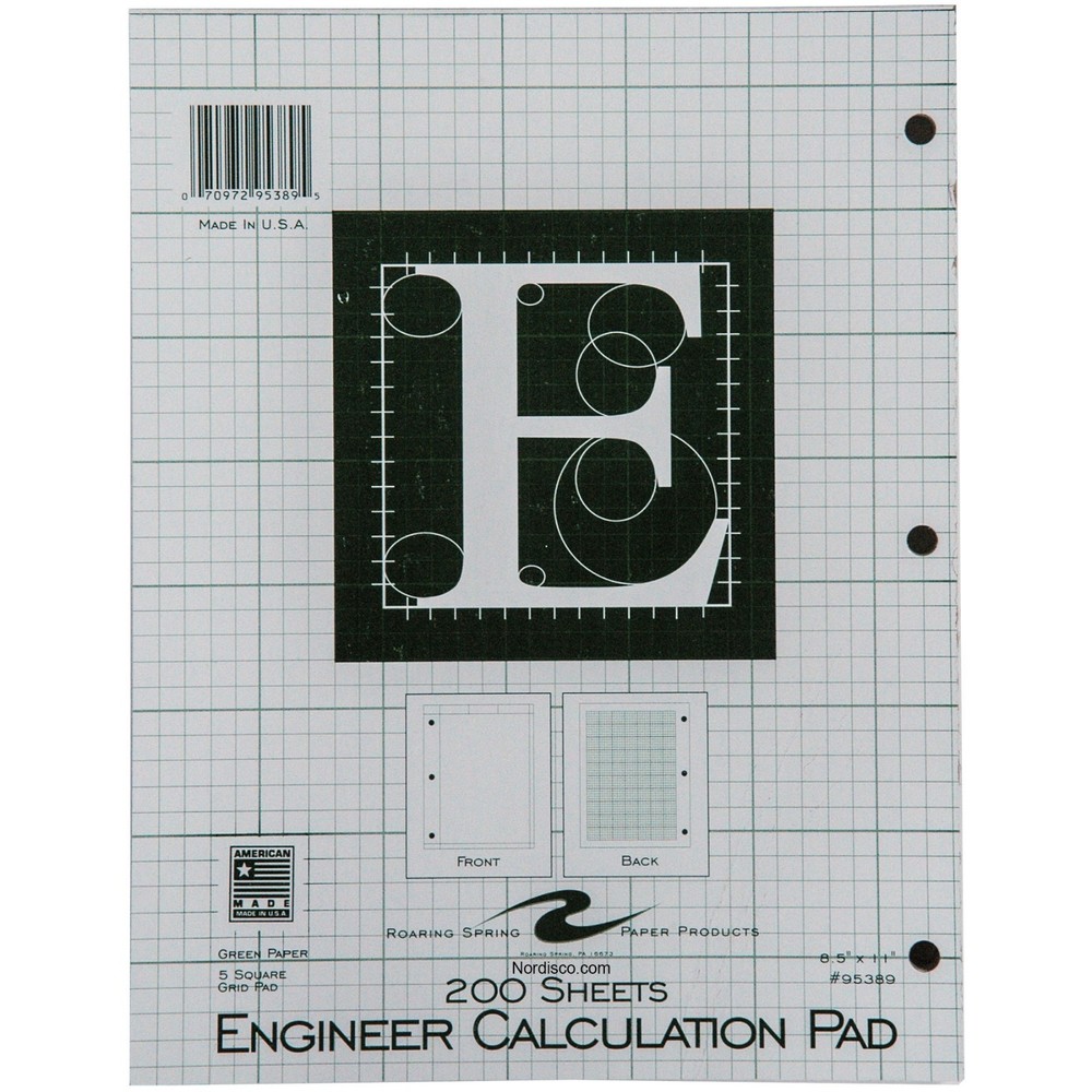 Roaring Spring 95389 Engineer Calculation Pad 8.5 x 11" 5 Square Grid 200 Sheets