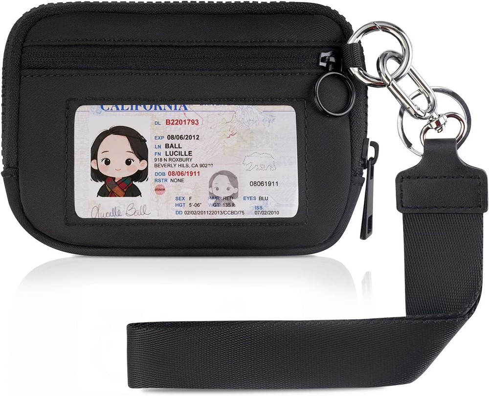 Keychain Wristlet Wallet Zip Card Case w/ ID Window