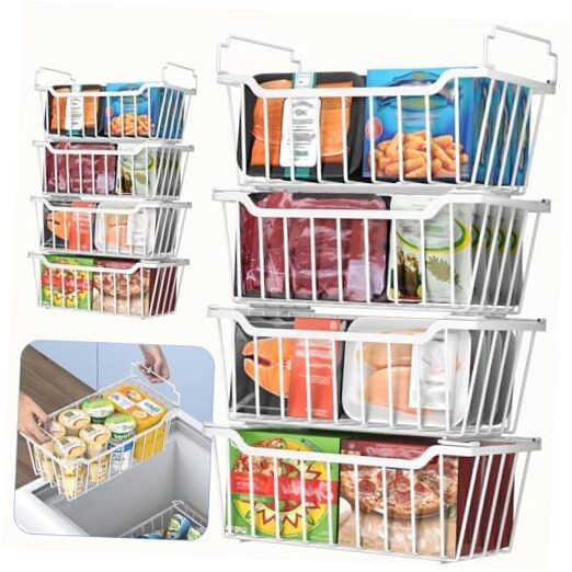 Freezer Organizer Bins with Foldable Handle Pack Stackable Freezer 8 White