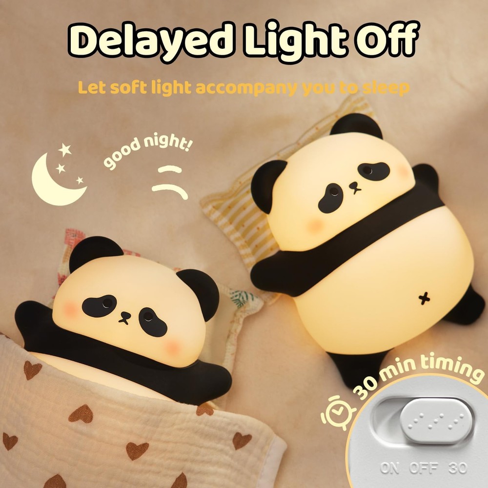 Rechargeable Cute Panda Night Light, 3 Level 1 Lamp[TAP CONTROL]