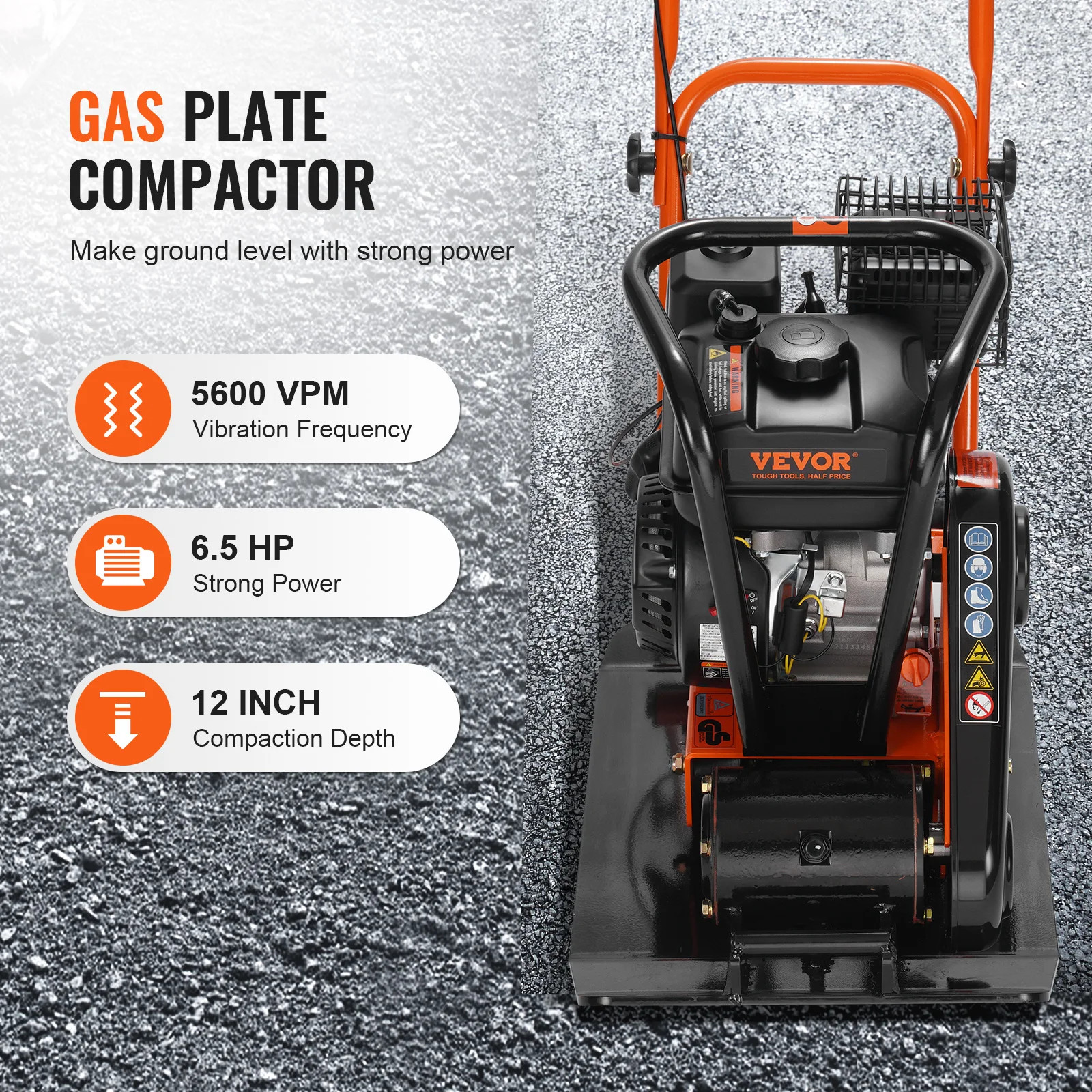 Plate Compactor 2.8/6.5 HP Force Vibratory Compaction Tamper for Walkways,Patios