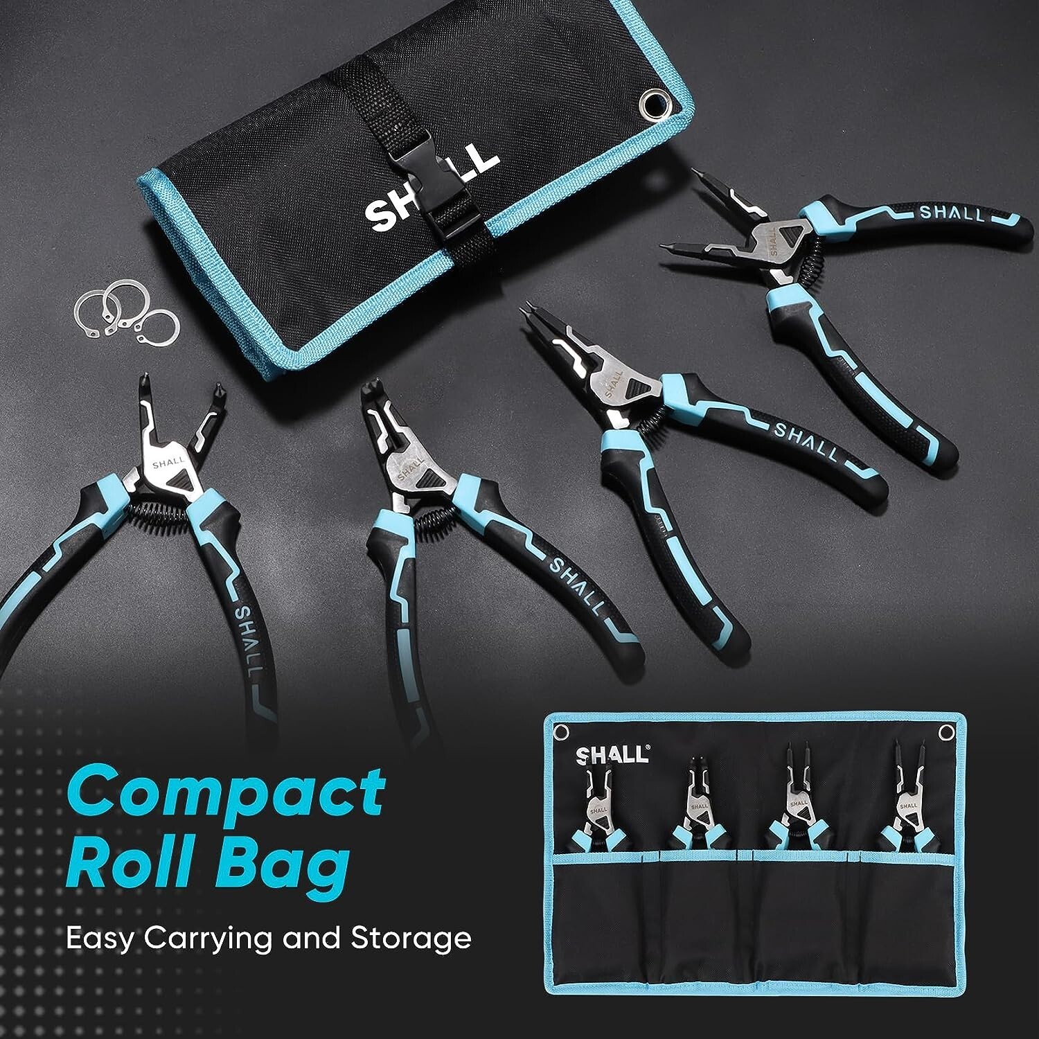 SHALL Snap Ring Pliers Set, 4PCS Heavy Duty 7 " Internal External Circlip Pliers