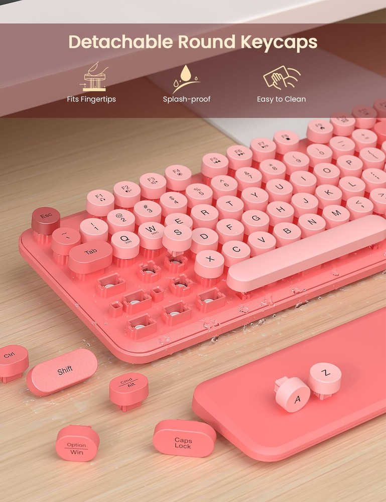 Wireless Keyboard and Mouse Combo - Cute Typewriter Keyboard with Detachable ...