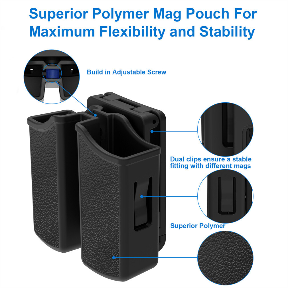 Universal Double Stack Magazine Belt Holster for 9mm 40 Cal Pistol Mag Holder