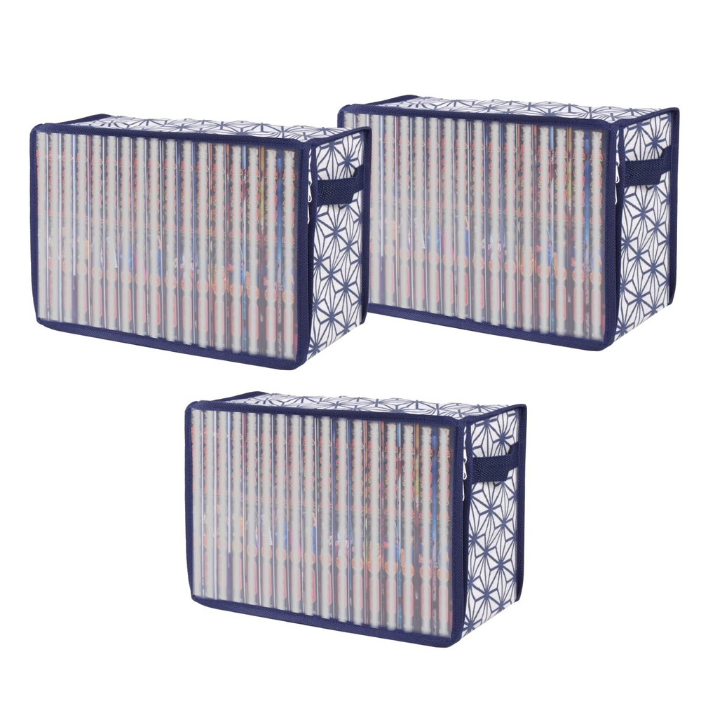 Comic Book Storage Boxes 3 SET  ASANOHA (hemp leaf pattern) Zipper 30x14x20cm