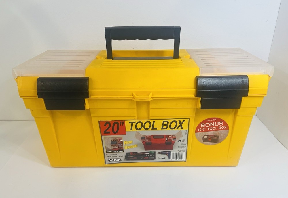 Vintage 20" Yellow Keter Toolbox Tool Box Storage on Lid with removeable Tray