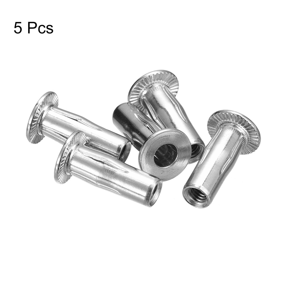 M6 Multi-Grip Rivet Nuts, 5pack Pre-Bulbed Insert Nut 304 Stainless Steel