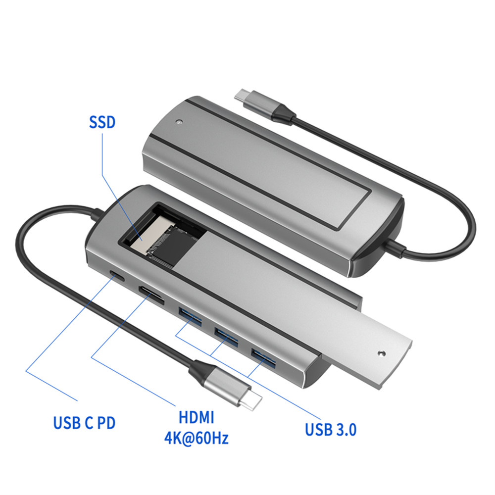 1Pcs 6 In 1 TYPE C TO HDMI USB3.0 SSD Enclosure USB HUB W/ Disk Storage Function