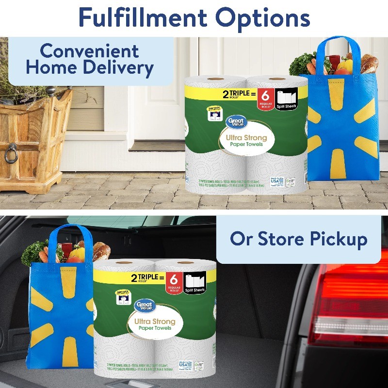 Great Value Ultra Strong Paper Towels, 2 Triple Rolls