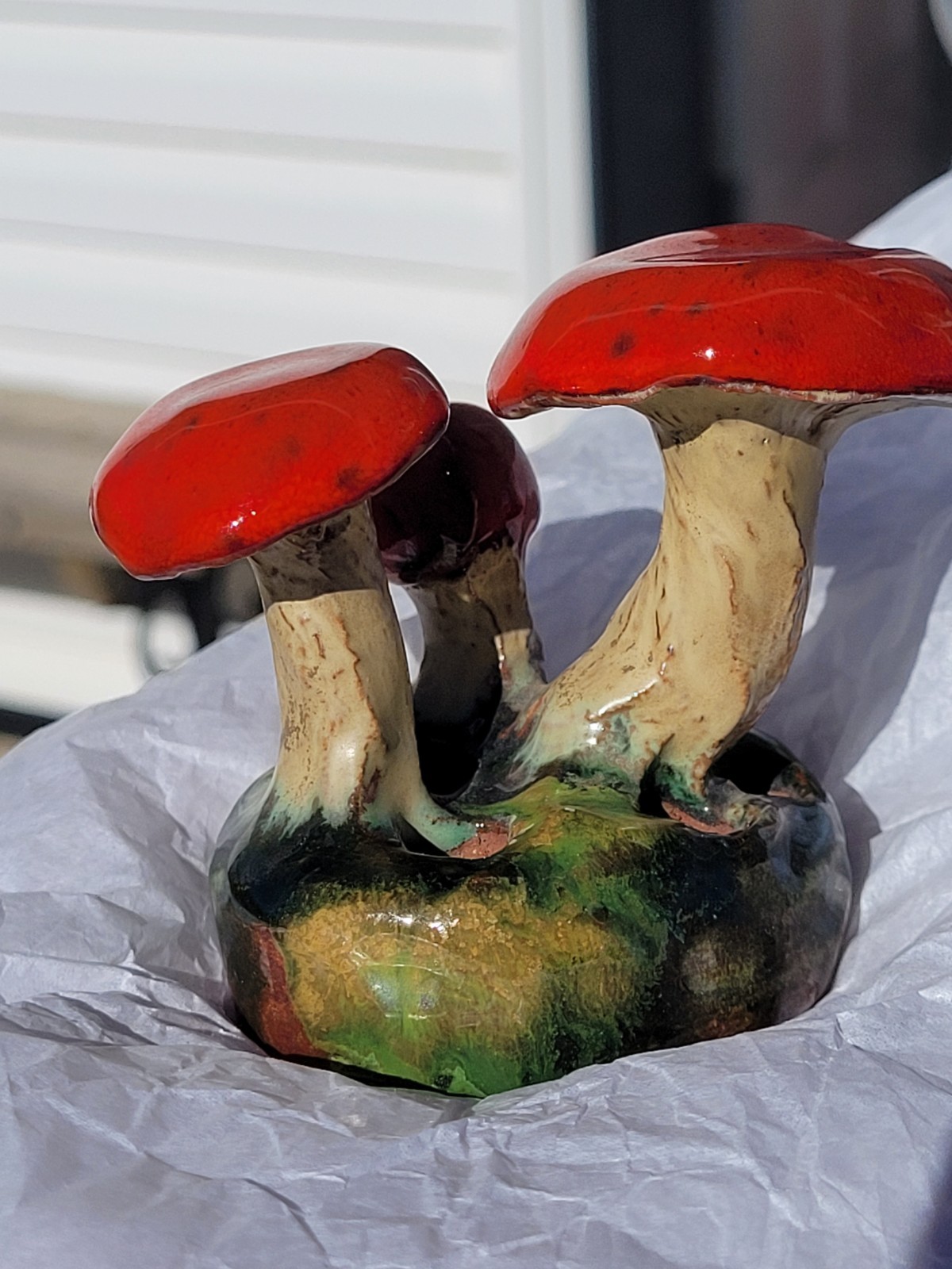 Rare Vintage Early Lorenzen Lantz Nova Scotia Clay Gloss Red Mushroom Tricholoma