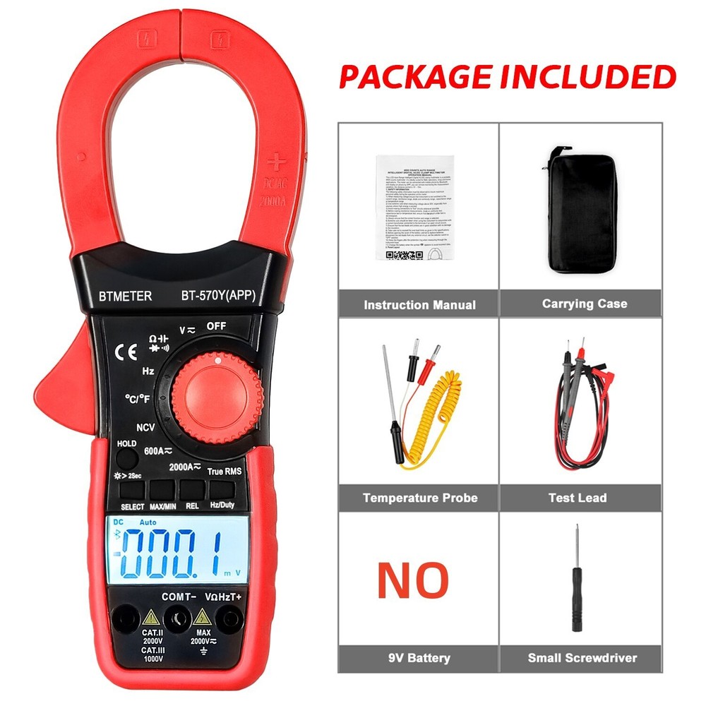Digital Clamp Meter Multimeter 2000A 2000V TRMS AC DC Current Volt Amp 6000Count