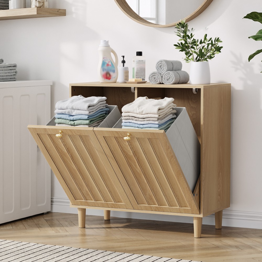 Sloping laundry basket with removable inner basket, concealed laundry basket