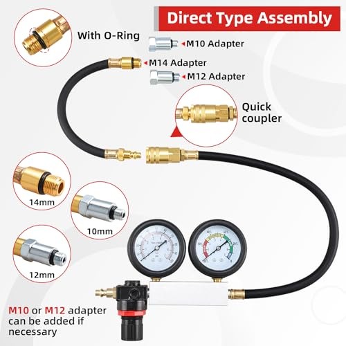 Cylinder Leak Down Tester Tool Kit, Gasoline Engine Compression Leak Down