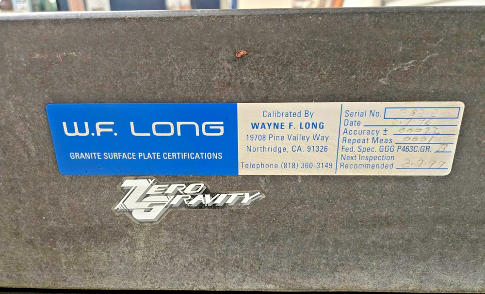 Zero Gravity PRECISION Granite Table Surface Inspection Plate 48" x 36" x 6"