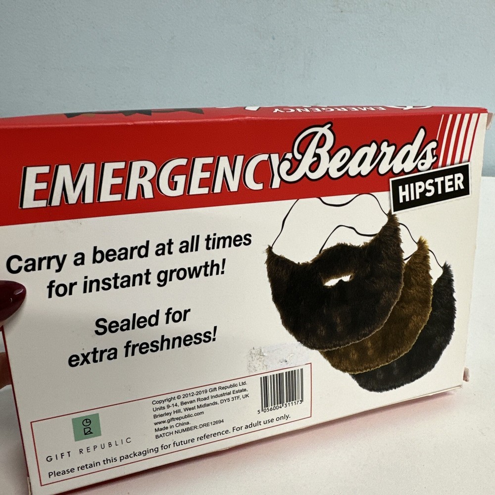 Emergency Beards (3-PACK) Hipster Gift NEW Box has hole front Ginger Black Brown