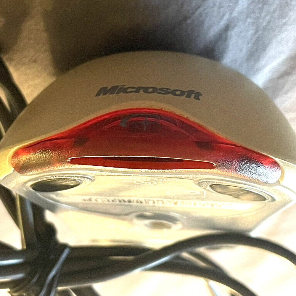 Vintage Microsoft Wheel Red Light Mouse Optical UBS, PS/2 Compatible Beige