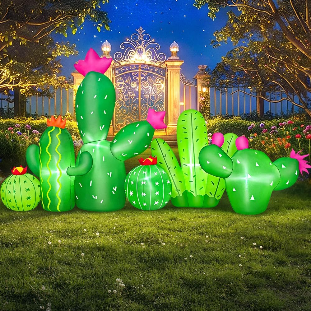 7 FT Inflatable Cactus Decoration with LED Lights for Spring and Easter