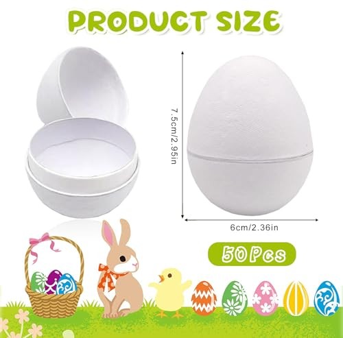 50 Pcs Paper Easter Eggs DIY White Paper Mache Easter Eggs Easter Basket white