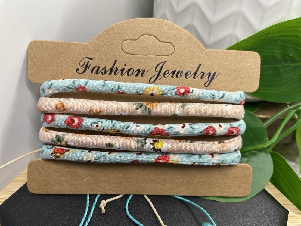5 PC Fabric Covered Bracelet Stackable Adjustable Tie Free Ship B5233